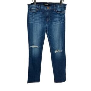 J Brand Mid Rise Rail Skinny Leg Jean Ankle Dark Blue Casual Western Size 30